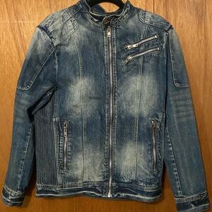 Vintage Acid Wash Motorcycle Denim Jacket